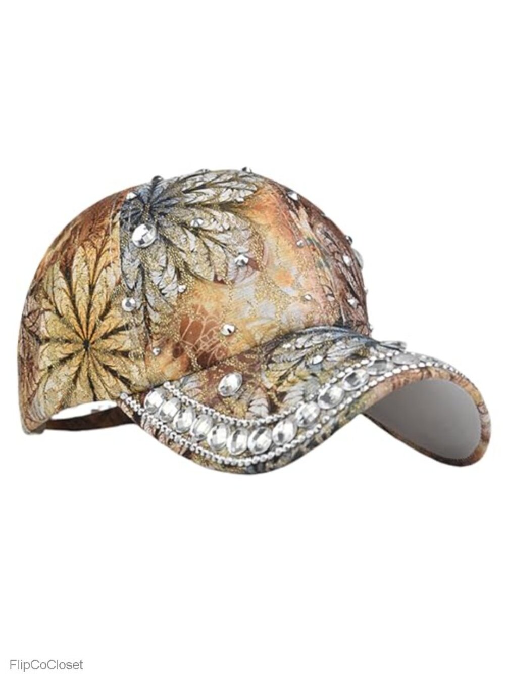 Rhinestone Bling Baseball Cap for Women, Sparkly Adjustable Denim Sequin Flower
